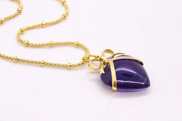 UNOAERRE HEART SHAPE 14 KT NECKLACE CHAIN WITH 22.32 Cts AMETHYST
