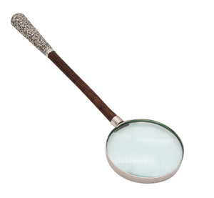 Edwardian 1905 Handle Desk Magnifier Glass In Sterling Silver And Bamboo Wood