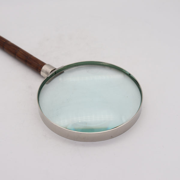 Edwardian 1905 Handle Desk Magnifier Glass In Sterling Silver And Bamboo Wood