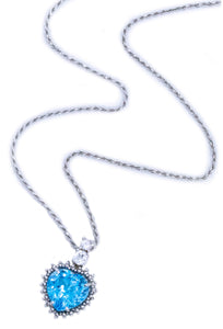 HEART SHAPE 14 KT PENDANT CHAIN NECKLACE WITH 8.96 Cts BLUE TOPAZ
