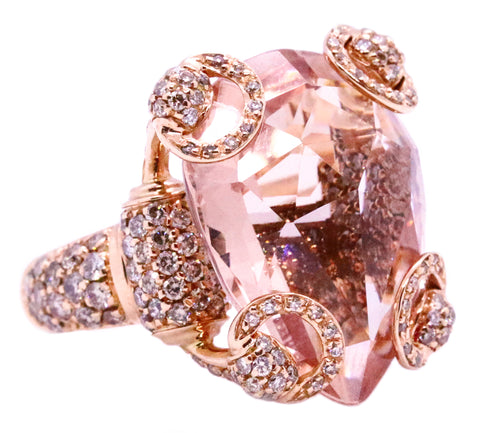 GUCCI 18 KT PINK GOLD RING, HORSEBIT FANCY DIAMONDS & ROSE MORGANITE LIMITED EDITION