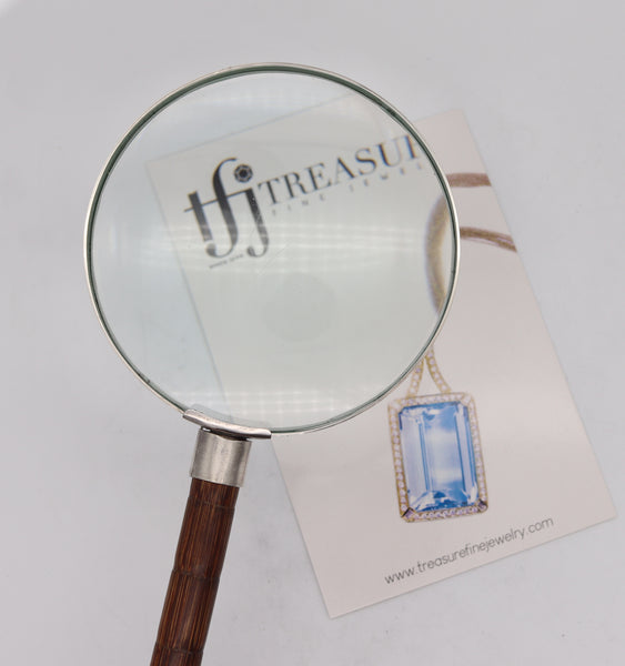 Edwardian 1905 Handle Desk Magnifier Glass In Sterling Silver And Bamboo Wood