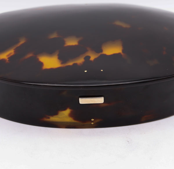 +Victorian 1880 Oval Desk Box In .925 Sterling Silver With Brown Faux Tortoise Shell