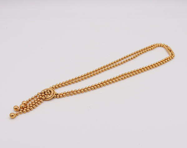 Germany Retro 1950 Post War Double Links Drop Necklace In Solid 18Kt Yellow Gold