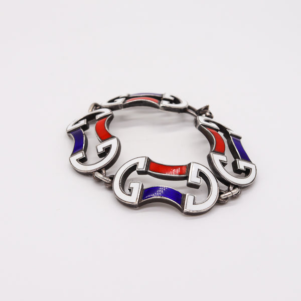 Gucci Firenze 1970 Rare Vintage Bracelet In .925 Sterling Silver With Colors Enamels