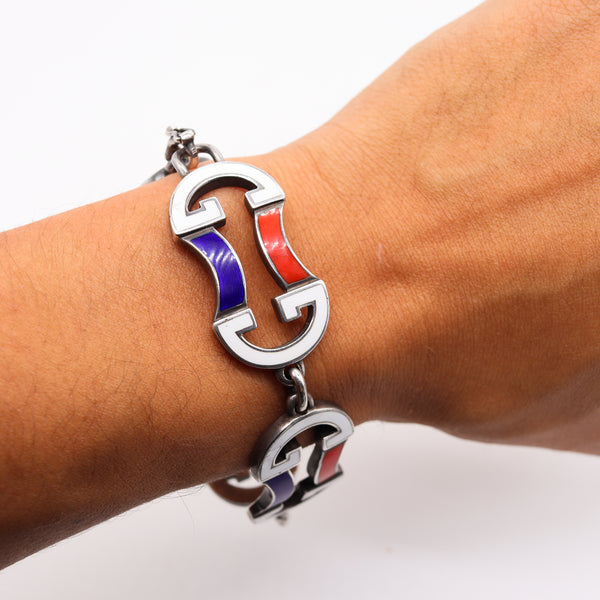 Gucci Firenze 1970 Rare Vintage Bracelet In .925 Sterling Silver With Colors Enamels