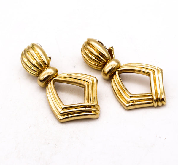 Modernist 1970 Fluted Door Knockers Drop Earrings In 18Kt Yellow Gold