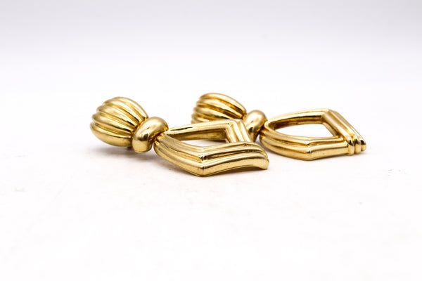 Modernist 1970 Fluted Door Knockers Drop Earrings In 18Kt Yellow Gold