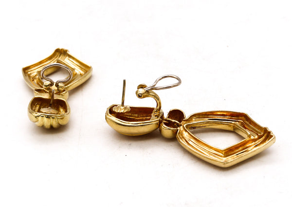 Modernist 1970 Fluted Door Knockers Drop Earrings In 18Kt Yellow Gold