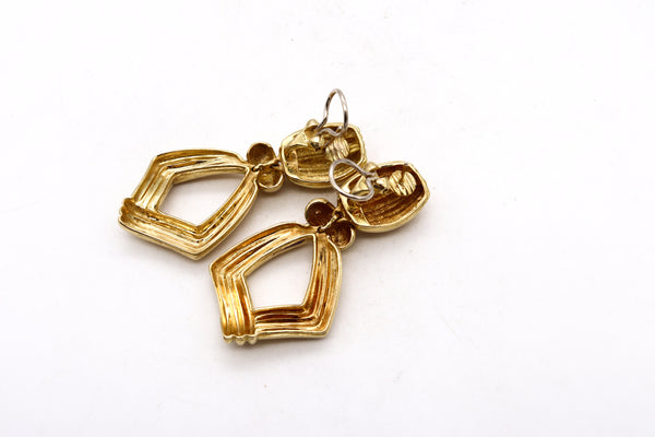 Modernist 1970 Fluted Door Knockers Drop Earrings In 18Kt Yellow Gold