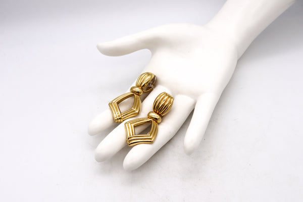 Modernist 1970 Fluted Door Knockers Drop Earrings In 18Kt Yellow Gold