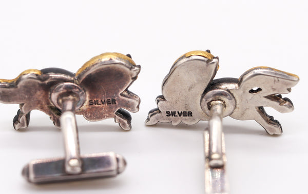 Germany 1970 Menuki Cufflinks With Japanese Shakudo In Sterling Silver 24Kt And Bronze