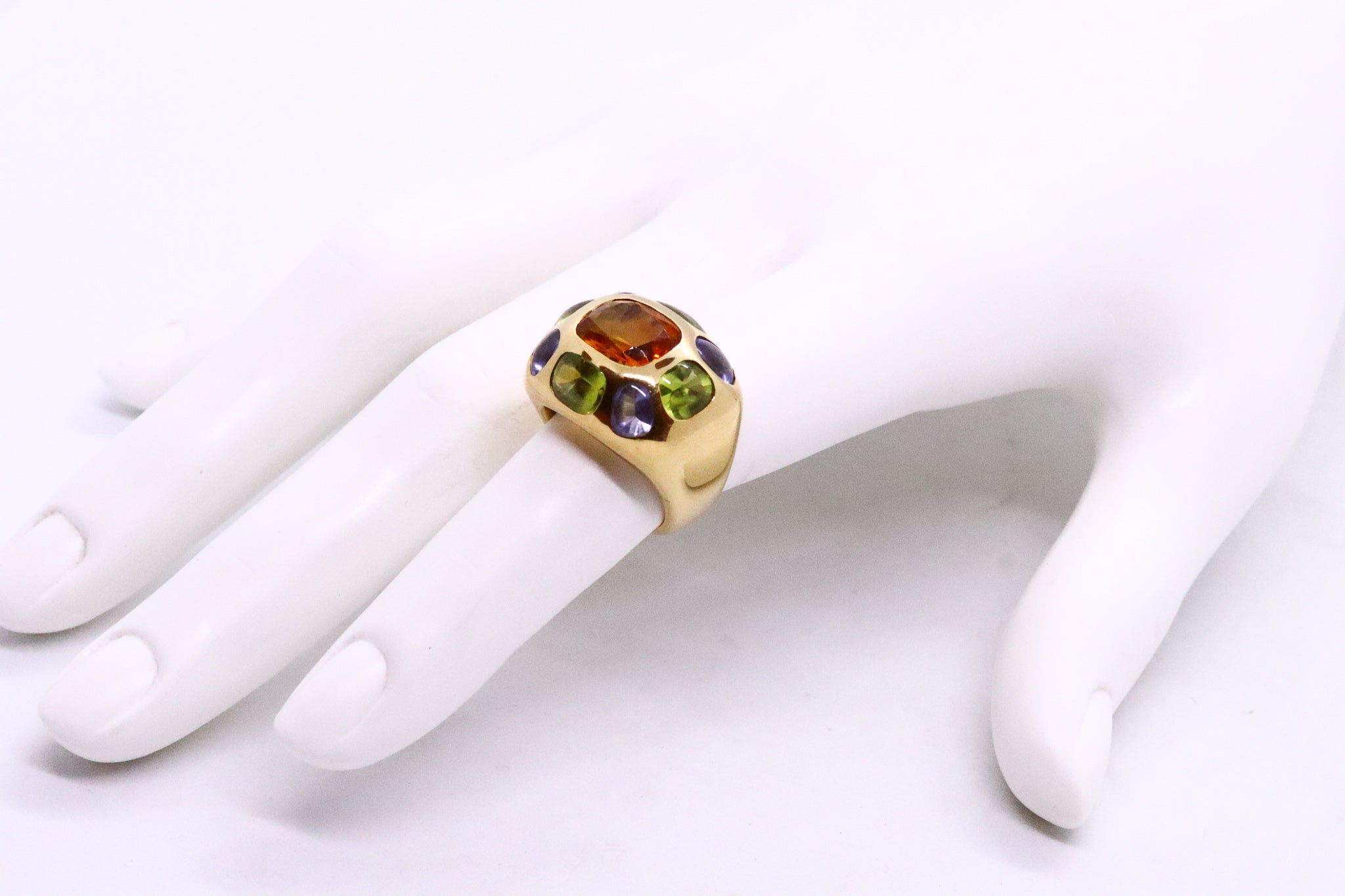 CHANEL FRANCE 18 KT COCO BAROQUE RING CITRINE TANZANITE