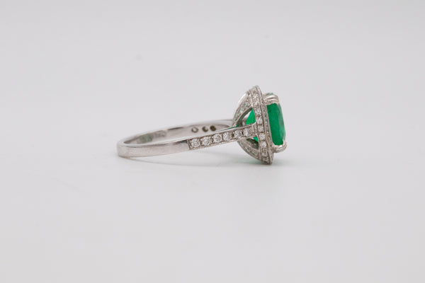 (S)Gia Certified 3.56 Cts Muzo Colombian Emerald And Diamonds Ring In 18Kt White Gold