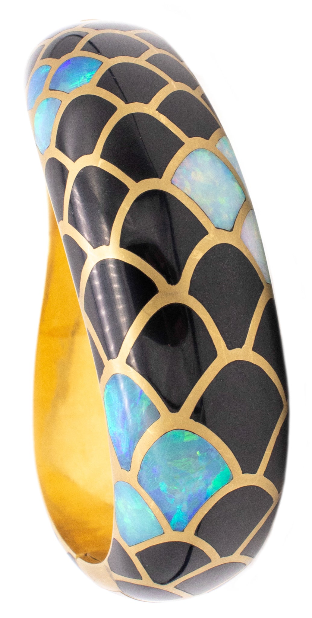 Angela Cummings Studios Bangle Bracelet In 18Kt Yellow Gold With Inlaid Opals & Black Jade