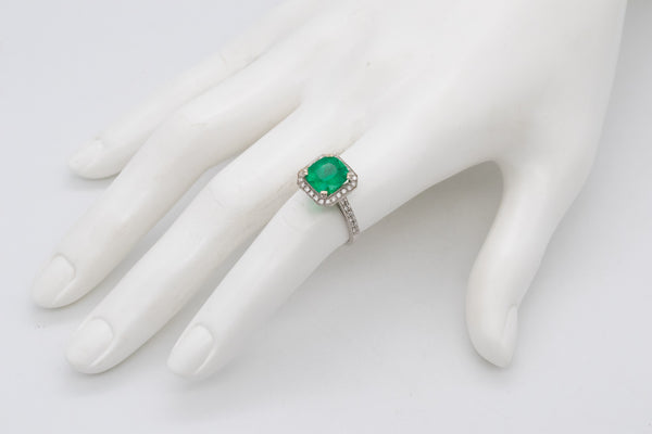 (S)Gia Certified 3.56 Cts Muzo Colombian Emerald And Diamonds Ring In 18Kt White Gold
