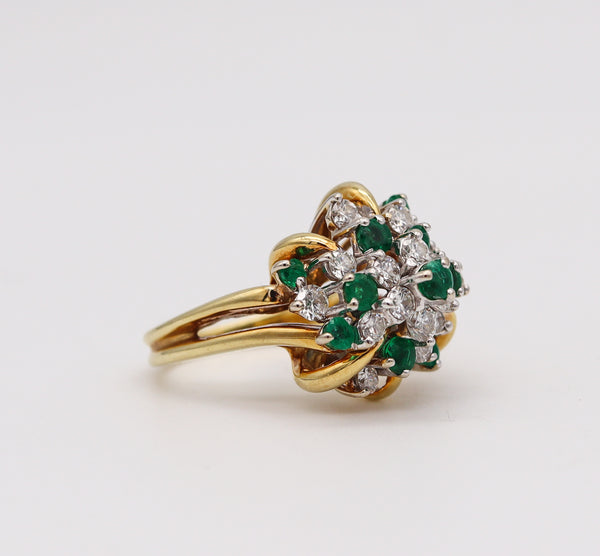 (S)-Cluster Cocktail Ring In 18Kt Gold With 2.31 Ctw In Colombian Emeralds And Diamonds