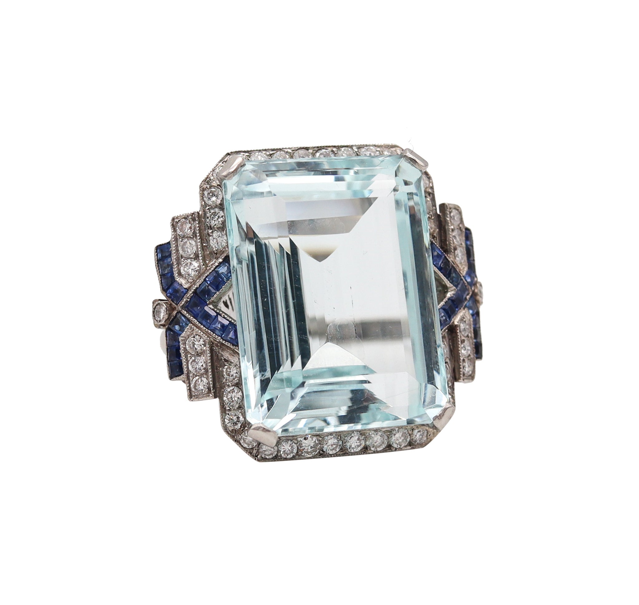 クリスタル装飾リング 025/2006 S)Art Deco 1930 Cocktail Ring In Platinum With 31.35 Ctw In