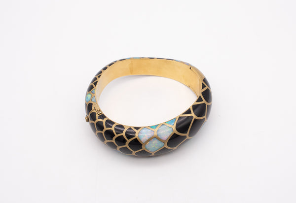 Angela Cummings Studios Bangle Bracelet In 18Kt Yellow Gold With Inlaid Opals & Black Jade