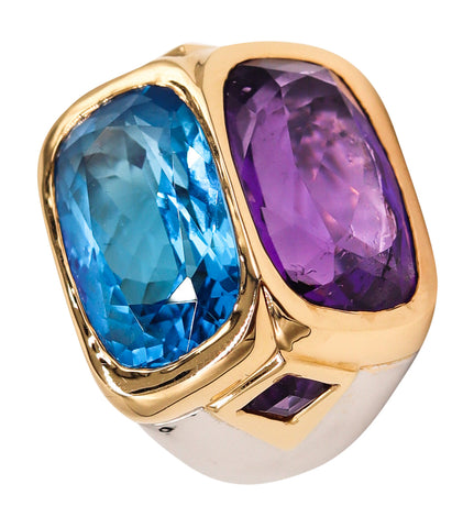 Marina B. Doppio Cocktail Ring In 18Kt Gold With 24.78 Cts Of Amethyst and Topaz