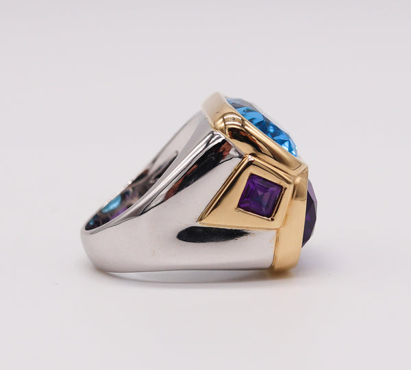 Marina B. Doppio Cocktail Ring In 18Kt Gold With 24.78 Cts Of Amethyst and Topaz