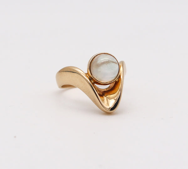 -Scandinavian Danish Ring In 14Kt Yellow Gold With 2 Cts In Carats Eye Moonstone