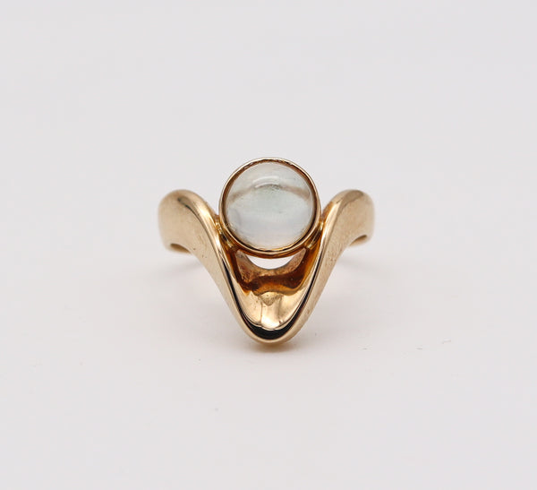 -Scandinavian Danish Ring In 14Kt Yellow Gold With 2 Cts In Carats Eye Moonstone