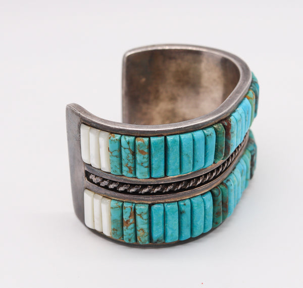 Native American 1960 Navajo Bracelet Cuff In .935 Sterling Silver With Turquoises