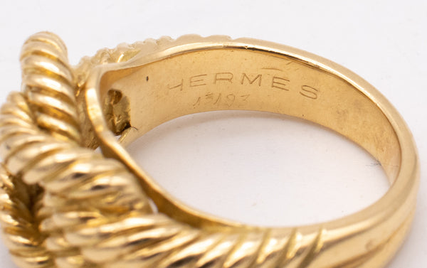 HERMES PARIS 18 KT TEXTURED YELLOW GOLD HERCULES LOVE KNOT ROPE RING