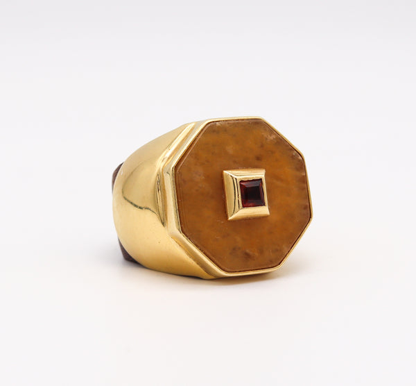 -Modernist 1970 Cocktail Agate Ring In Wood And 18Kt Yellow Gold With Mandarin Citrine