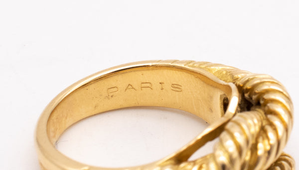 HERMES PARIS 18 KT TEXTURED YELLOW GOLD HERCULES LOVE KNOT ROPE RING