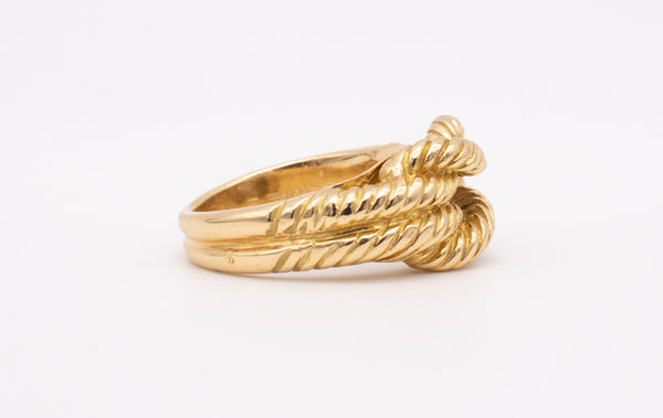 HERMES PARIS 18 KT TEXTURED YELLOW GOLD HERCULES LOVE KNOT ROPE RING