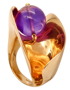 *Versace Milan 18 kt yellow gold kinetic sculptural swivel ring with gemstone