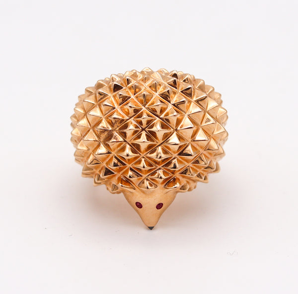 -Boucheron Paris Textured Porcupine Ring In 18Kt Yellow Gold With Two Rubies