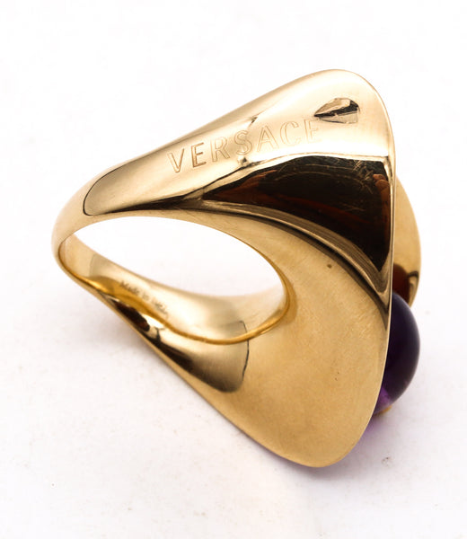*Versace Milan 18 kt yellow gold kinetic sculptural swivel ring with gemstone