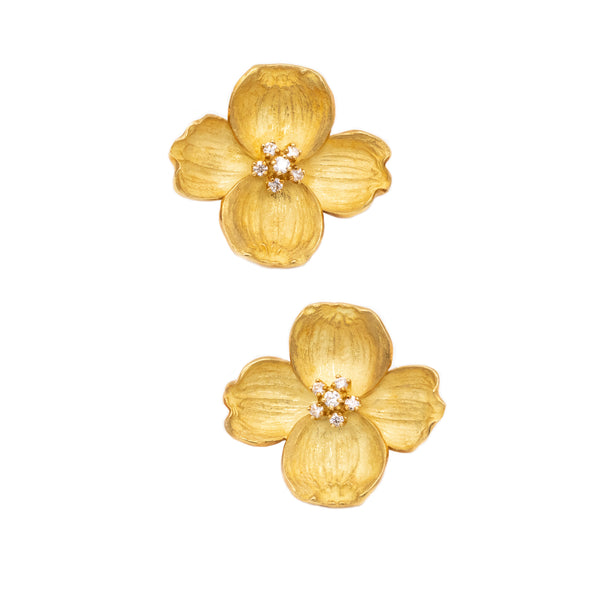 TIFFANY & CO. 18 KT GOLD EXTRA LARGE DOGWOOD FLOWERS EARRINGS WITH VS DIAMONDS