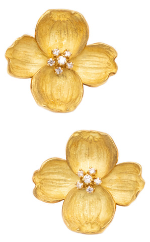 TIFFANY & CO. 18 KT GOLD EXTRA LARGE DOGWOOD FLOWERS EARRINGS WITH VS DIAMONDS