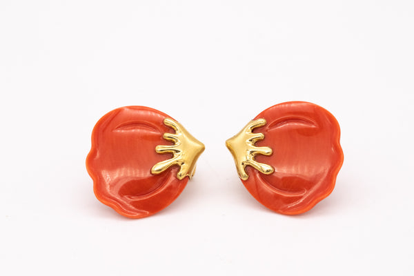 TIFFANY & CO. BY ANGELA CUMMINGS 18 KT YELLOW GOLD PETALS EARRINGS IN CORAL