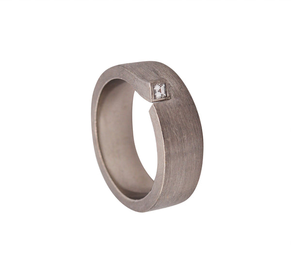 HENRICH & DENZEL Germany Bauhaus Geometric Ring In Platinum With VVS Carre Cut Diamond