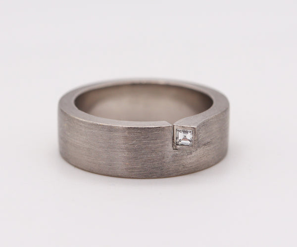 HENRICH & DENZEL Germany Bauhaus Geometric Ring In Platinum With VVS Carre Cut Diamond