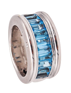 -H. Stern Band Ring In 18Kt White Gold With 3.91 Ctw In Blue Topaz And Diamonds