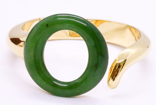 TIFFANY & CO ELSA PERETTI 18 KT YELLOW GOLD SEVILLANA CUFF BRACELET WITH GREEN JADE