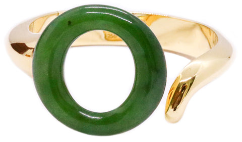 TIFFANY & CO ELSA PERETTI 18 KT YELLOW GOLD SEVILLANA CUFF BRACELET WITH GREEN JADE