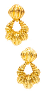 *Mid-Century 1960 large door knocker drop earrings in solid 18 kt textured yellow gold