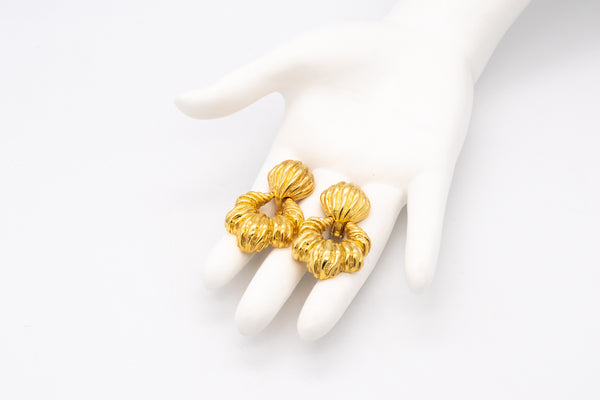 *Mid-Century 1960 large door knocker drop earrings in solid 18 kt textured yellow gold