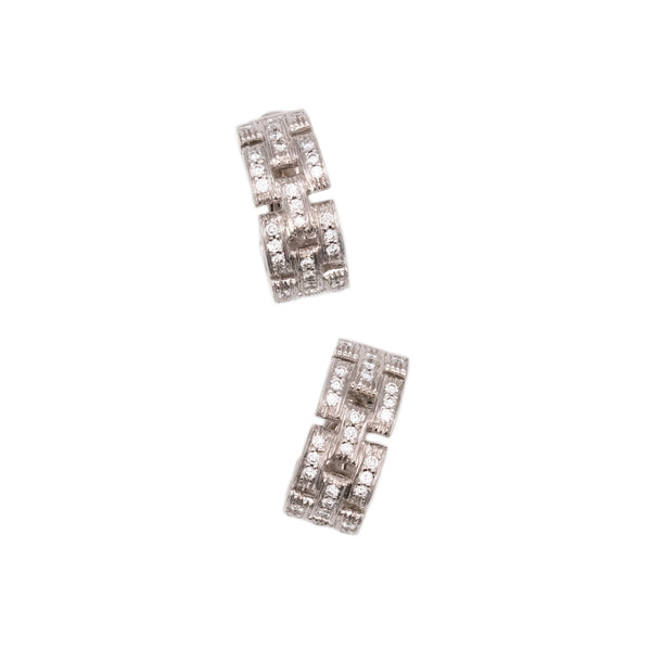 CARTIER PARIS 18 KT WHITE GOLD MAILLON PANTHERE EARRINGS WITH VS DIAMONDS