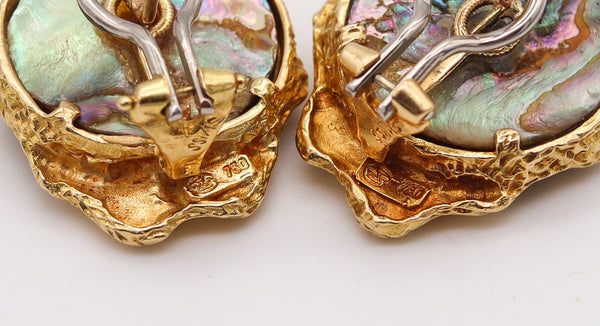 -Gubelin 1960 Gilbert Albert Organic Earrings In 18Kt Gold With Abalone Shell And Pearls