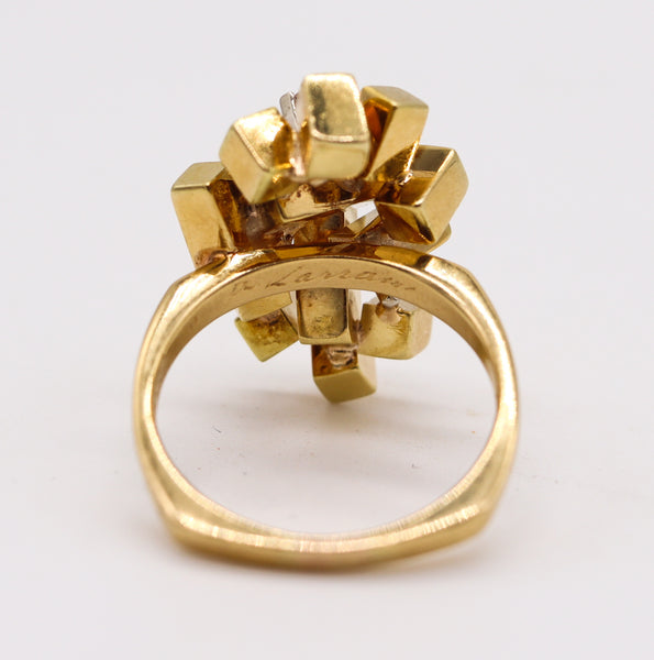 Alfred Karram 1970 Brutalist Geometric Cubic Ring In 18 Kt Gold With Diamonds