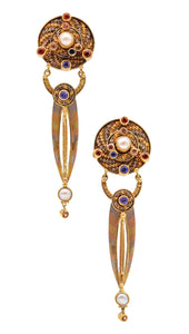 VICKI EISENFELD Studio Rare Mokume Drop Earrings In 22Kt Gold With Gemstones