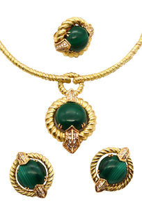 Chaumet 1960 Paris Complete Boxed Suite In 18Kt With 62.56 Cts In Diamonds And Malachite